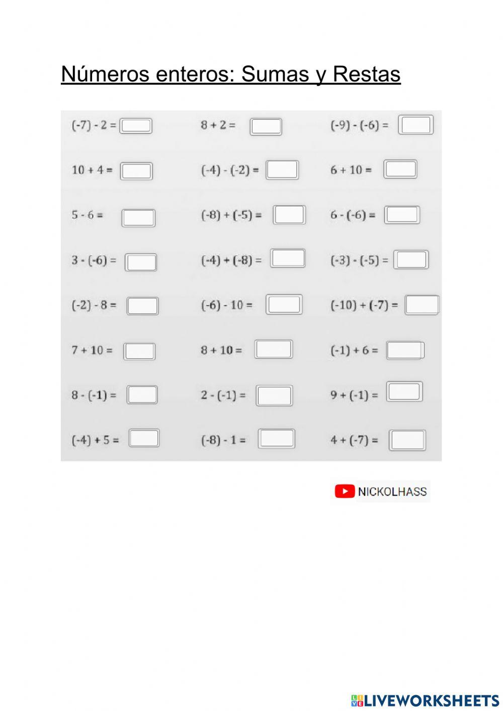 Números Enteros: Sumas y Restas
