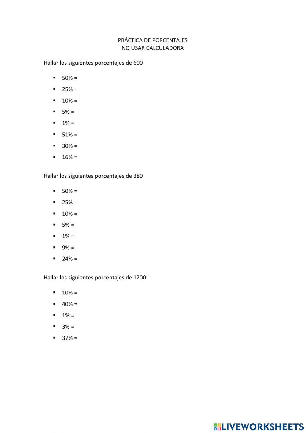 Porcentajes sin calculadora