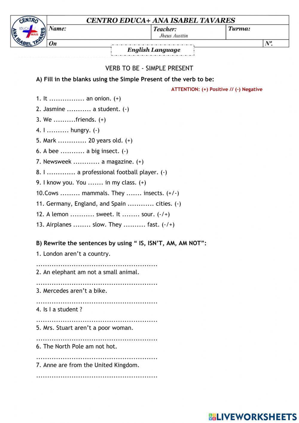 Verb to be simple present