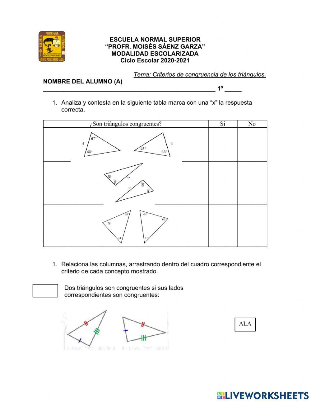 Criterios de congruencia de los triángulos.