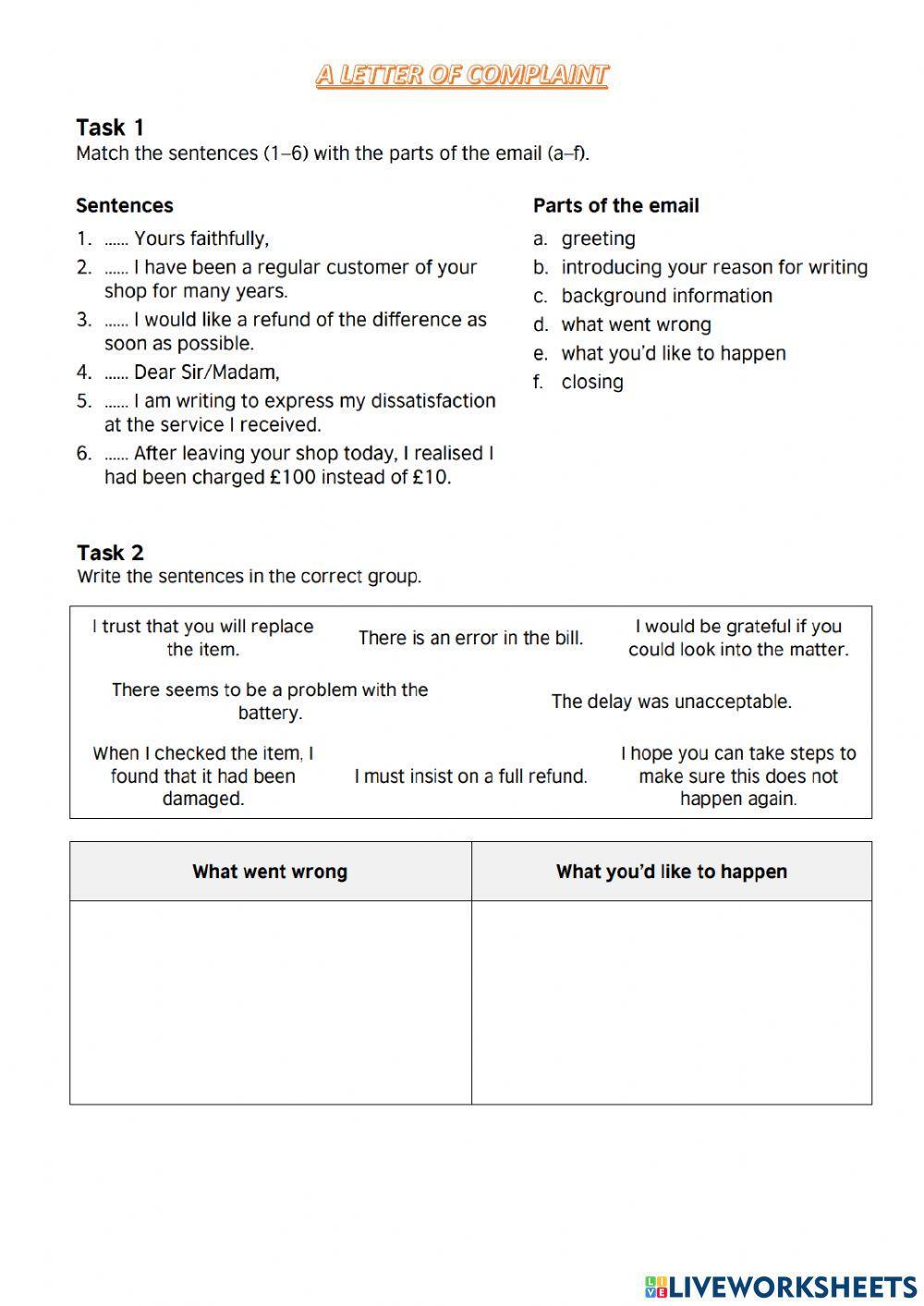 A letter of complaint