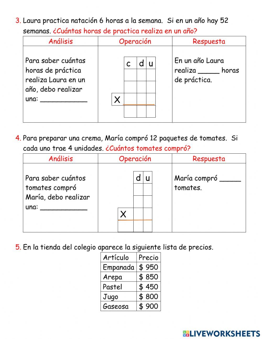 Multiplicación por números de una cifra