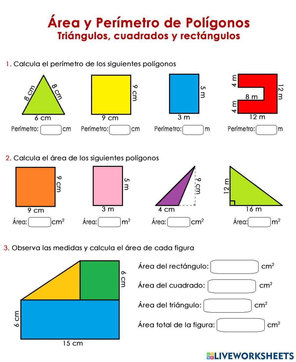 Área y perímetro triángulos, rectángulos y cuadrados