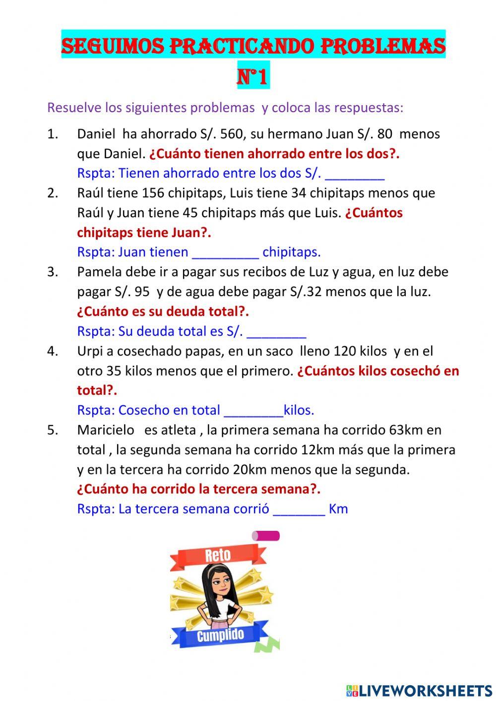 Problemas de adición y sustracción