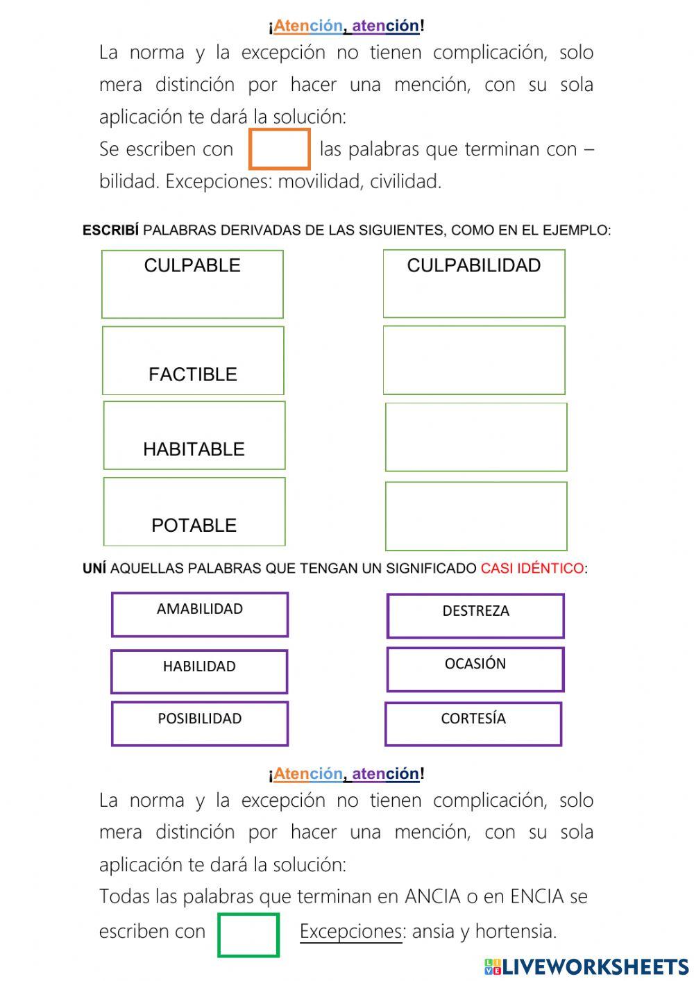 Ortografía bilidad- ancia- encia