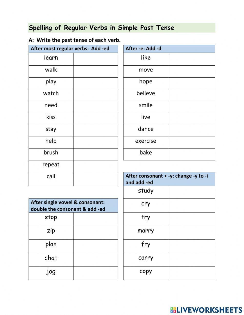 Spelling of Regular Verbs in Simple Past Tense