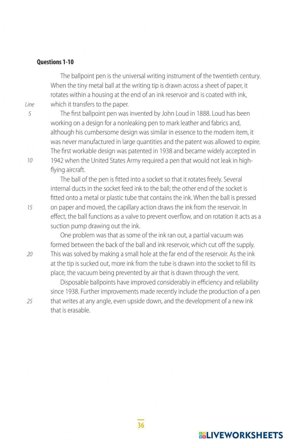 Toefl Itp Reading Comprehension Test Worksheet | Live Worksheets