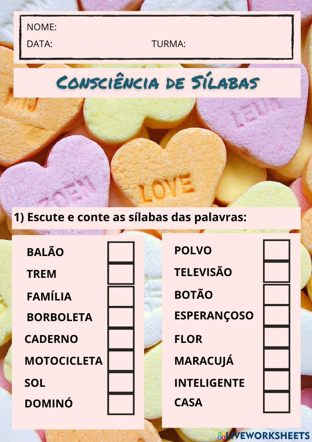 Aula 3 - Consciência de Sílabas - Palavras