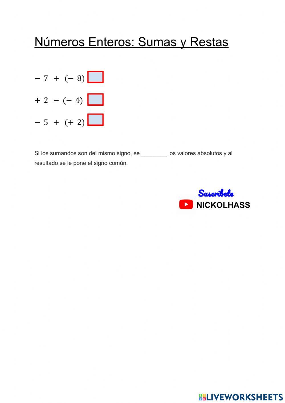 Números Enteros: Sumas y Restas