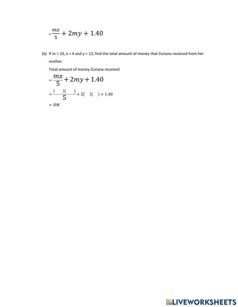 Problem Solving for Algebraic Expressions