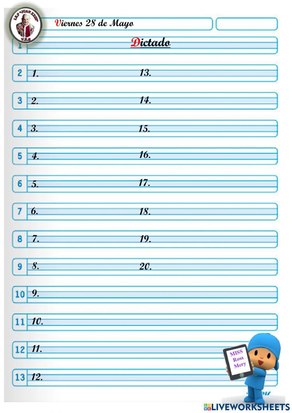 Dictado de 20 frases