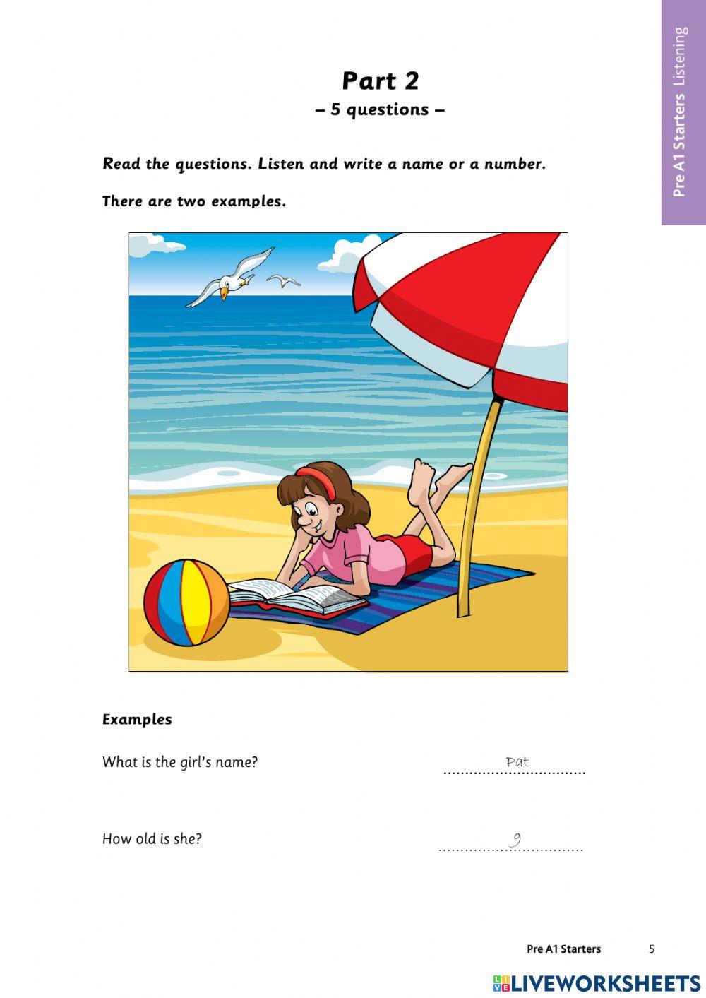 4th Grade Cambridge Starters Test 1