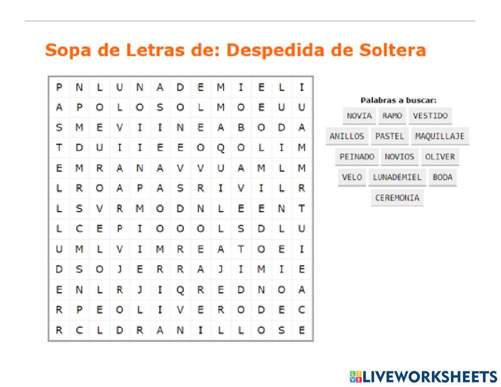 Sopa de letra -Despedida de solteros-