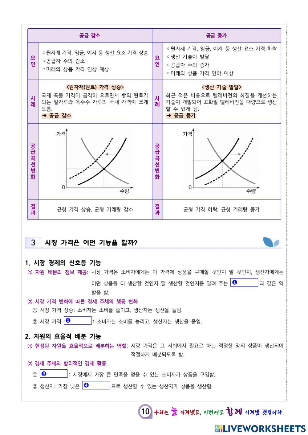 4-3. 시장 가격의 변동 | Free Interactive Worksheets | 6610037