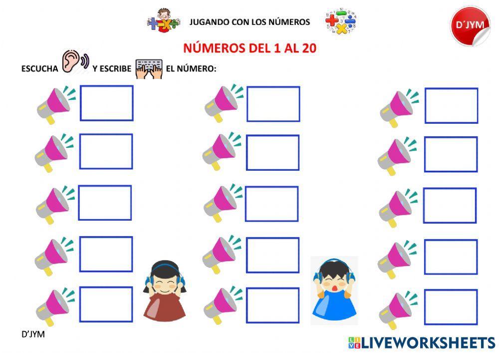 Números del 1 al 20 - Dictado