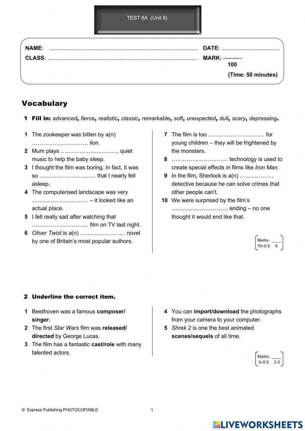 On screen 2 - test Unit 8