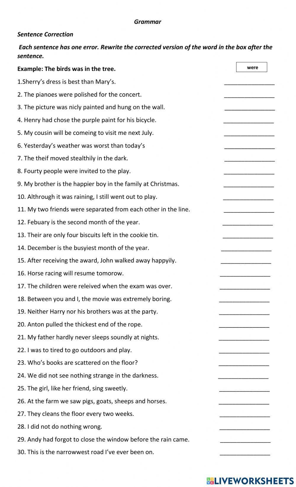 Grammar Worksheet 4 worksheet | Live Worksheets