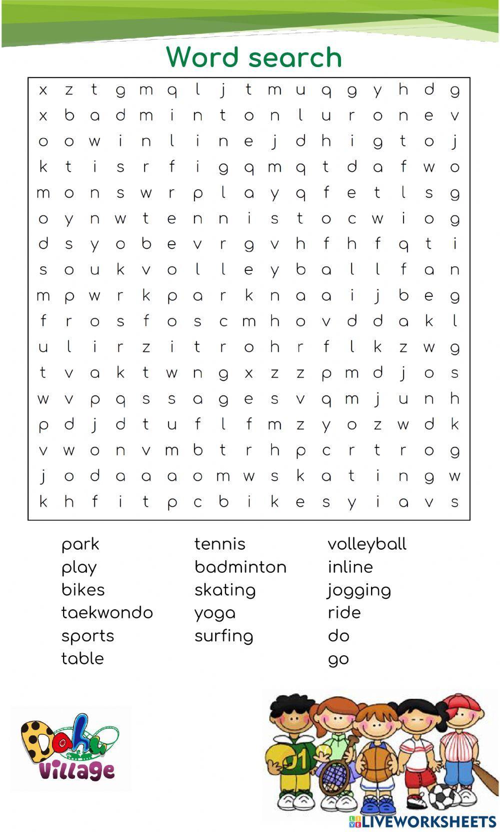 Online Lesson: Sports Park - Word search