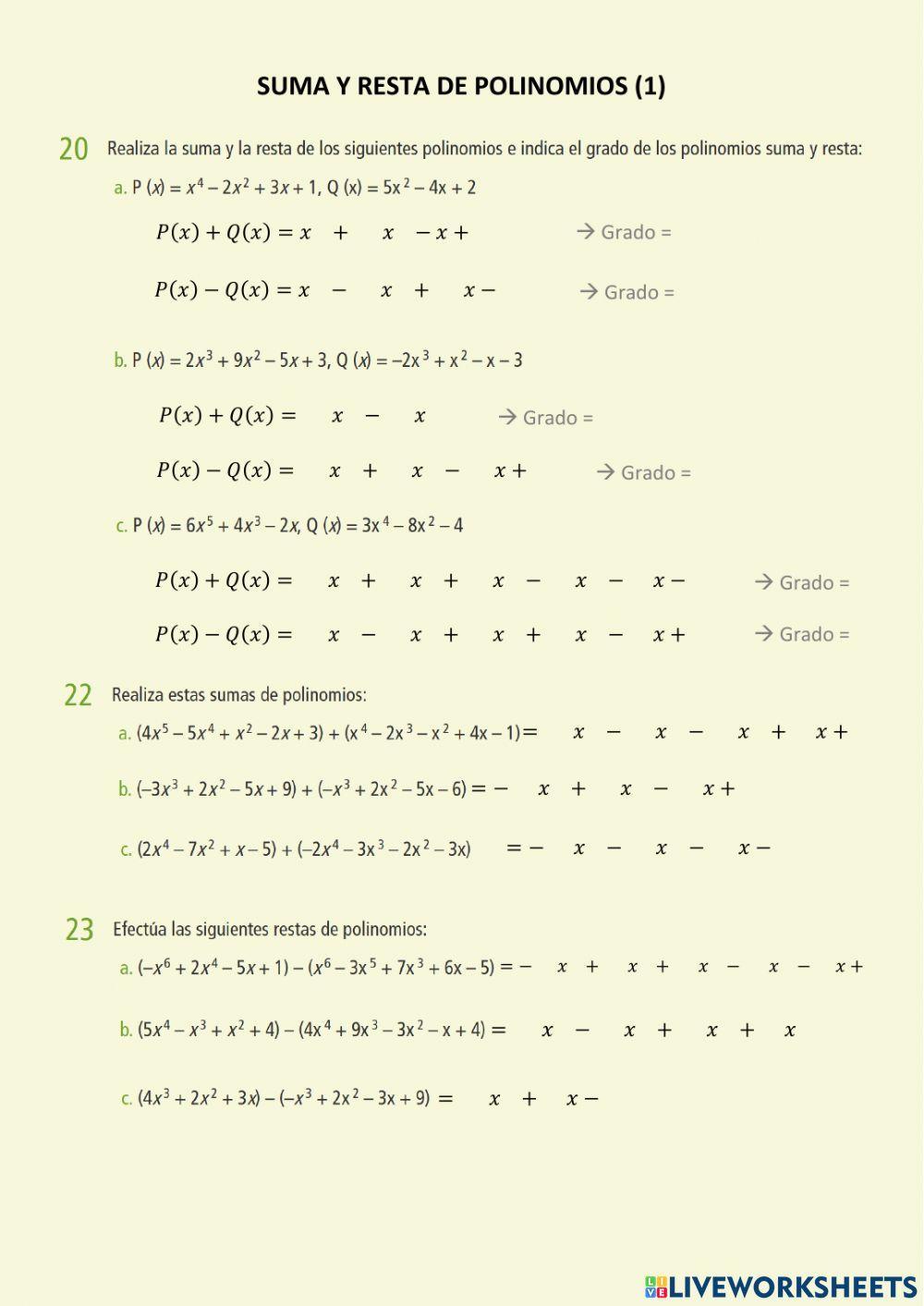 Suma y resta de polinomios (1)