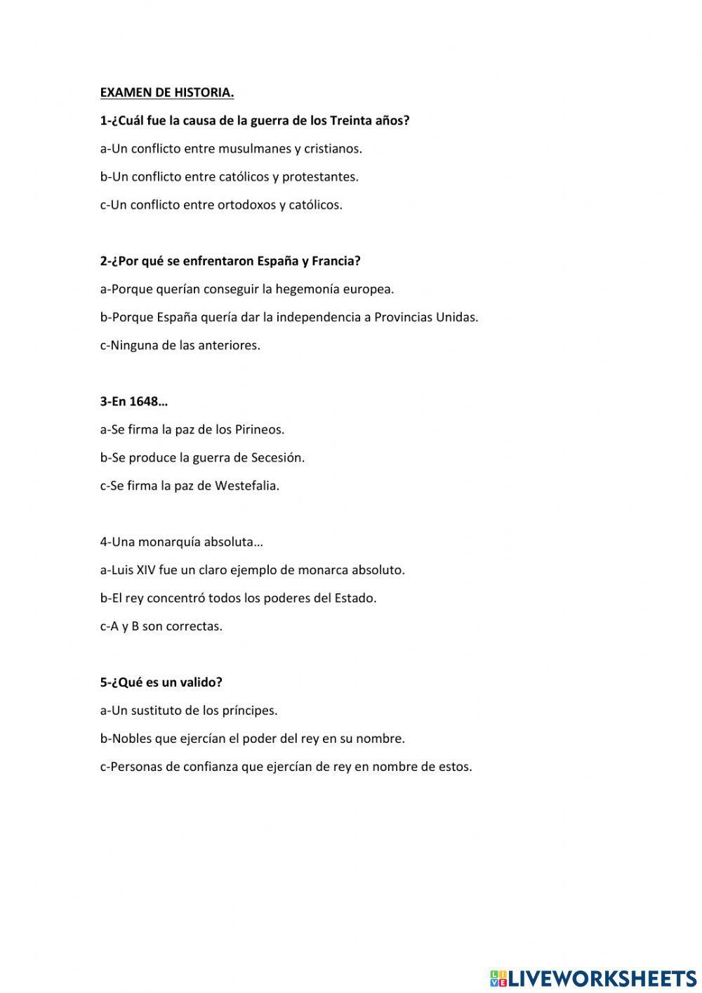 Examen absolutismo y Barroco