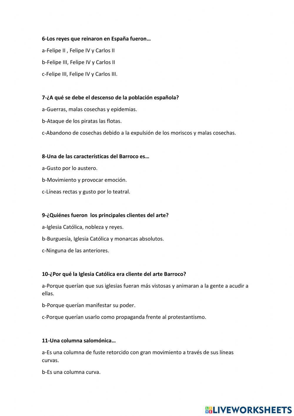 Examen absolutismo y Barroco