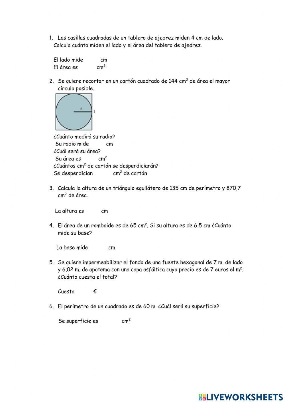Ejercicios de problemas superficies