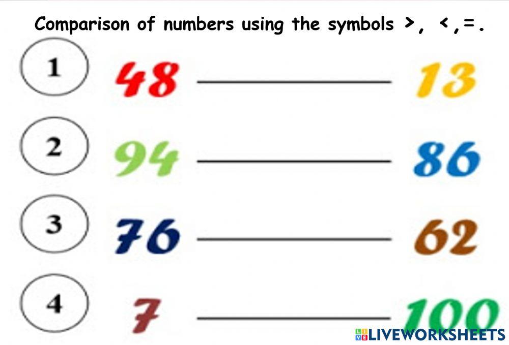 GRADE 1 -Comparison of numbers using the symbols online exercise for ...