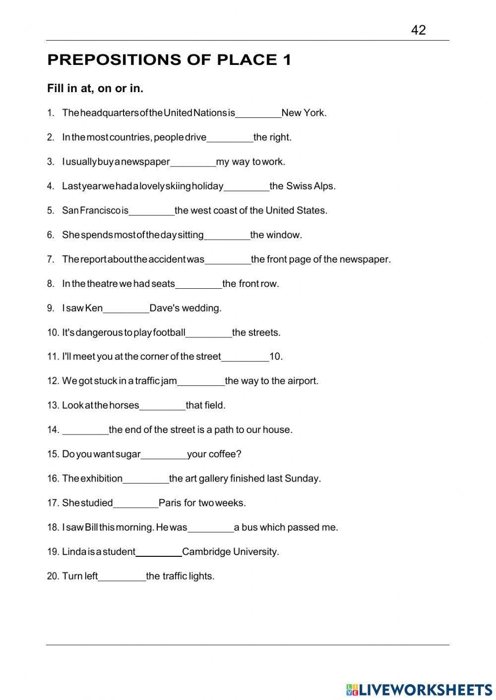 PREPOSITIONS OF PLACE 1
