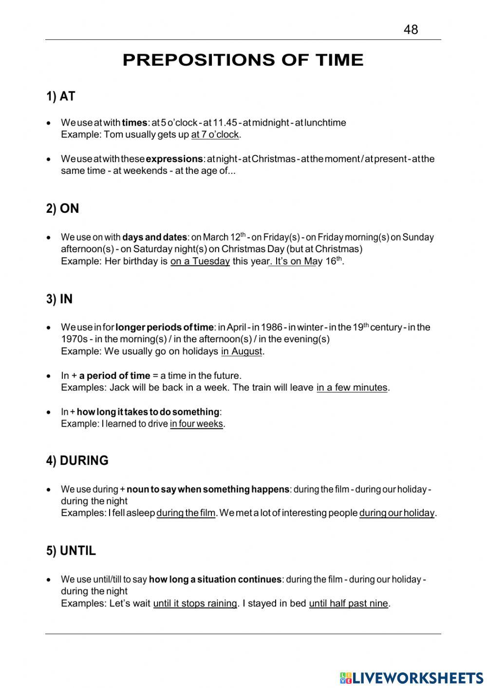 PREPOSITIONS OF TIME 1