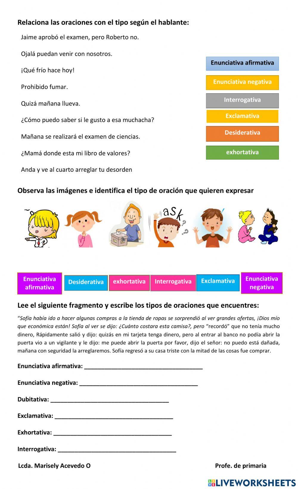 Las oraciones y sus tipos