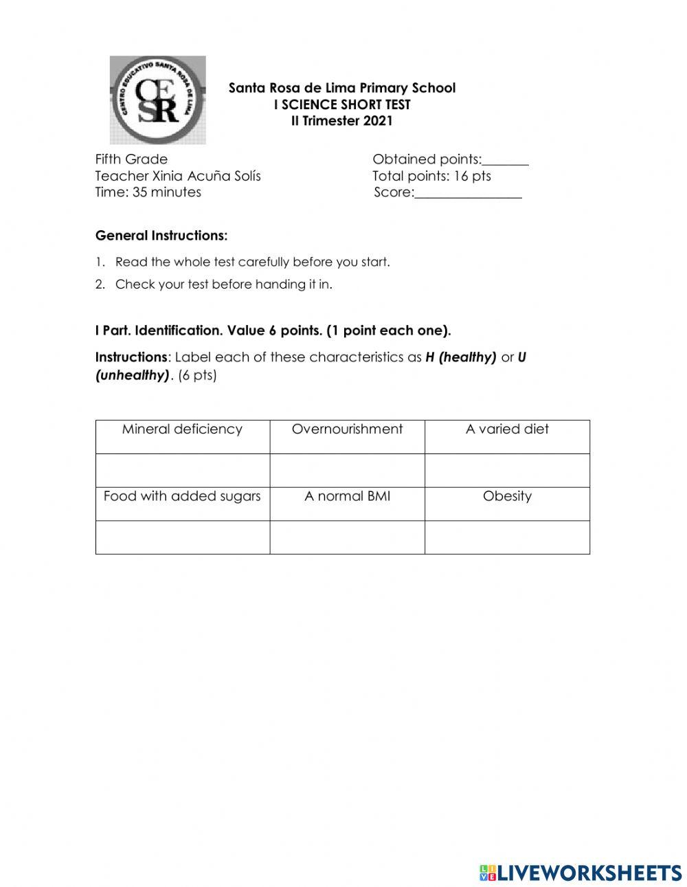 I Short Test 5 Grade II Tri 2021