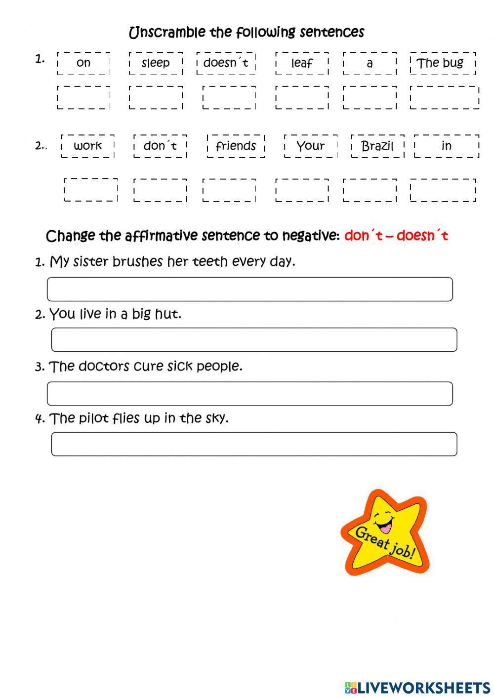 Present Simple Affirmative - Negative Test 1