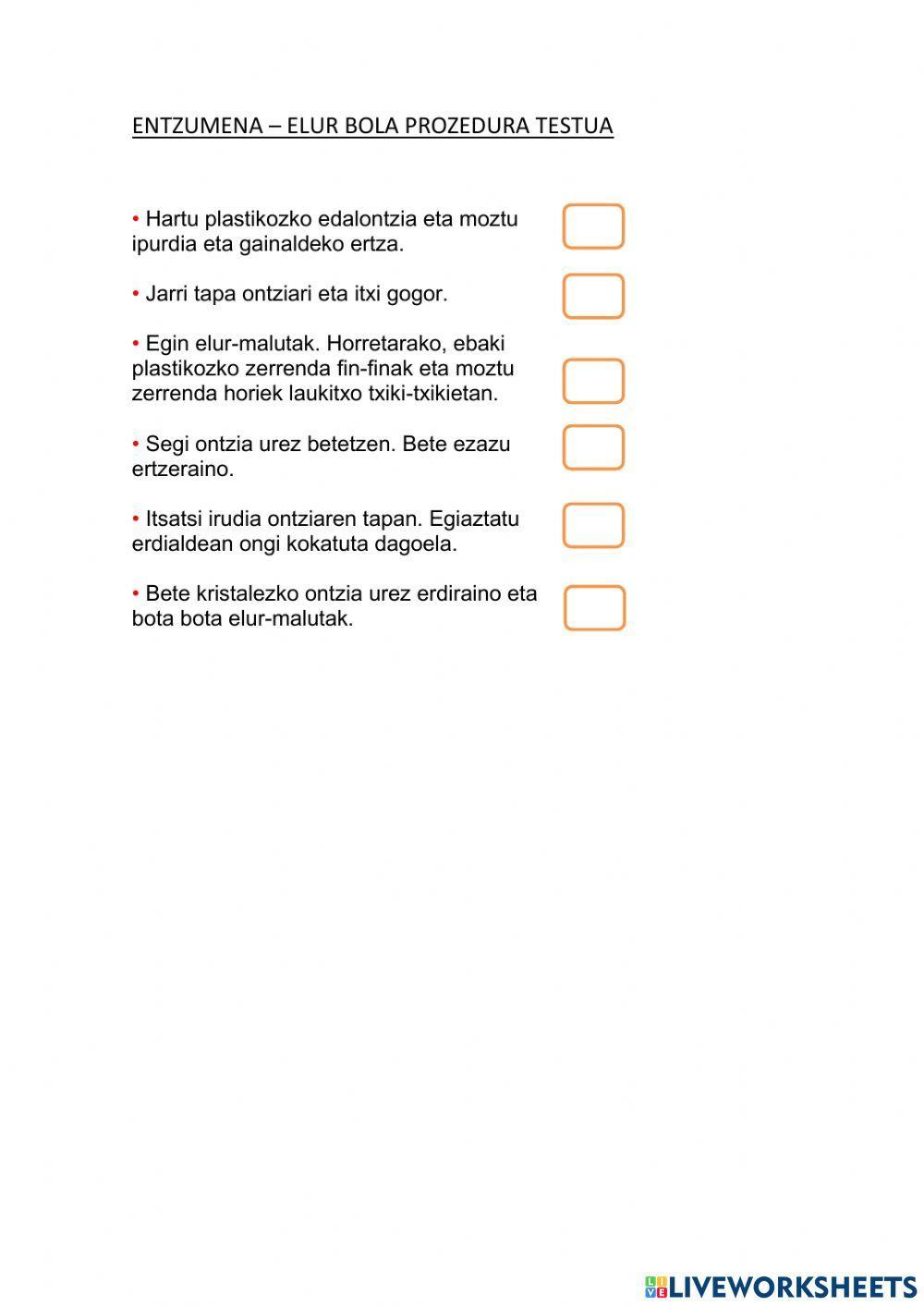 Entzumena- elur bola prozedura testua