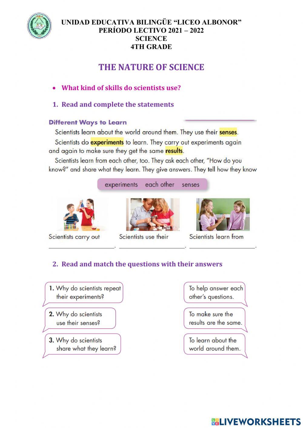 The nature of science liveworksheets 1041992