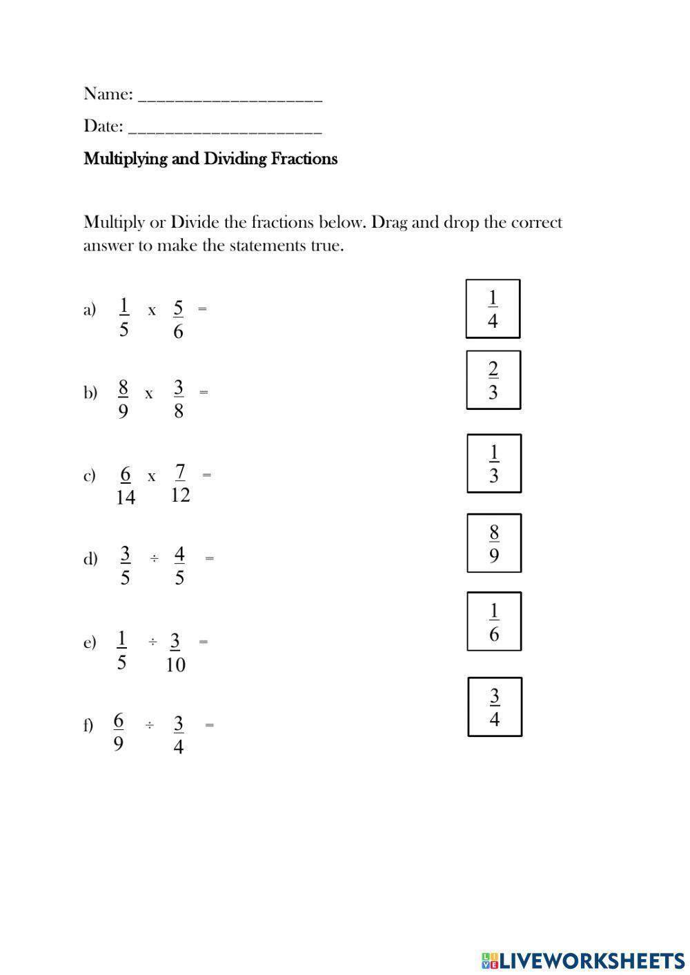 Multiplying and Dividing Fractions Multiplying and Dividing Fractions