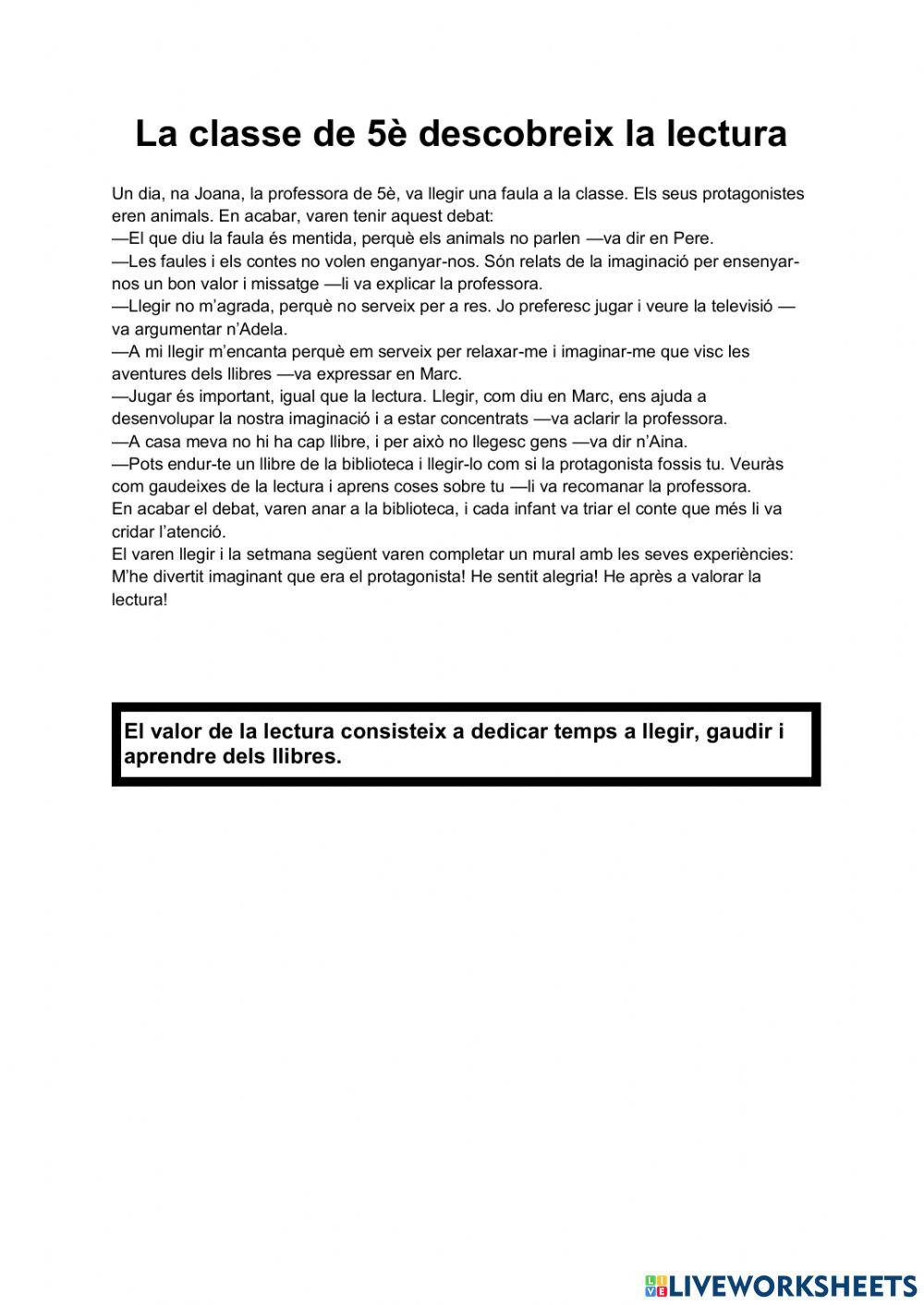 La classe de 5è descobreix la lectura