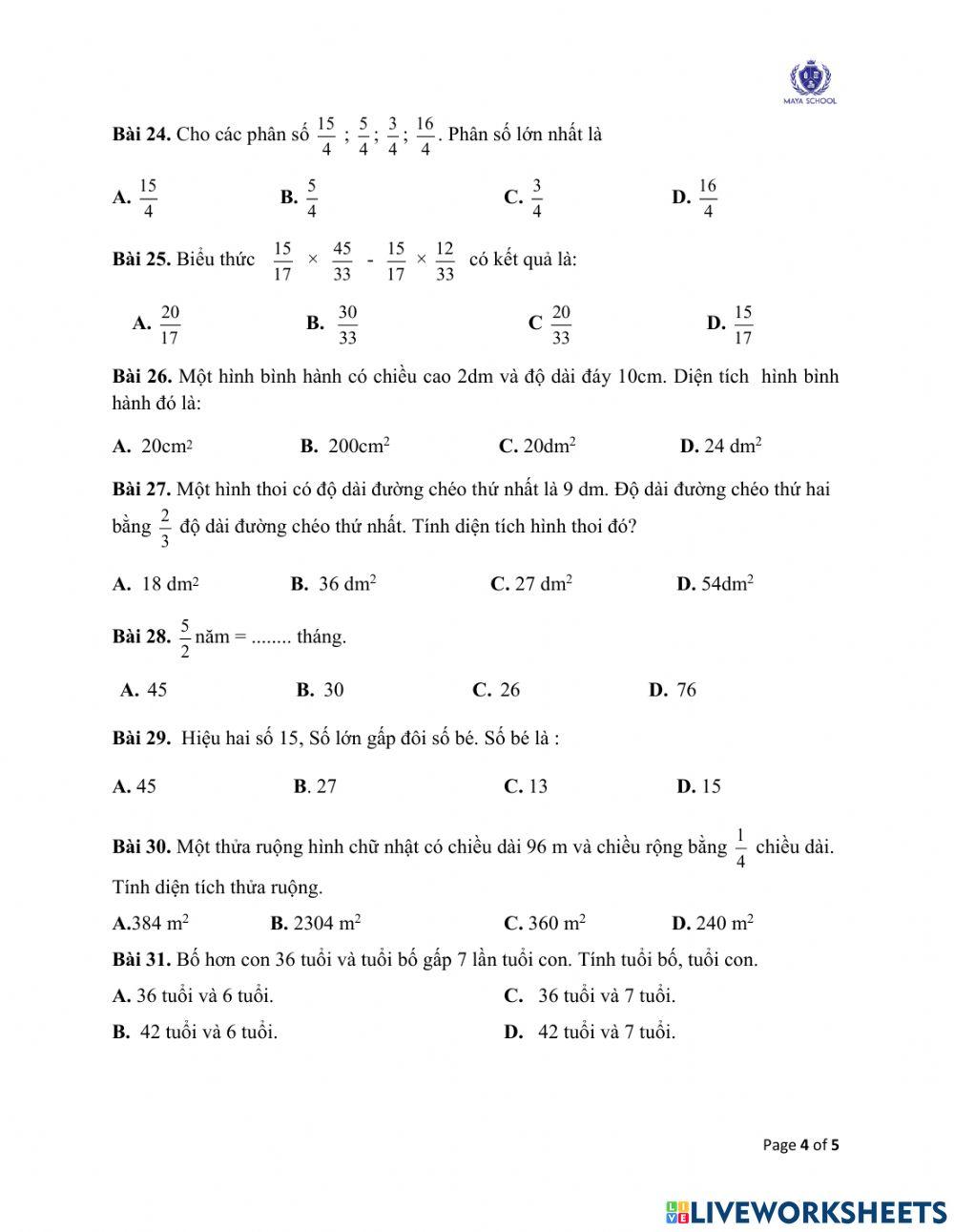 Toán 4 -31.05 - 04.06.2021 - Ôn tập cuối năm
