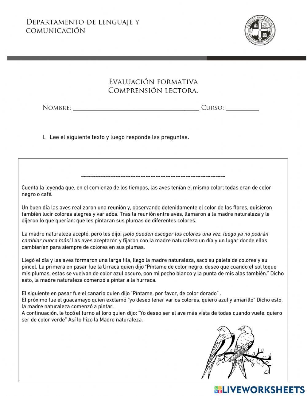 Evaluación formativa comprensión lectora