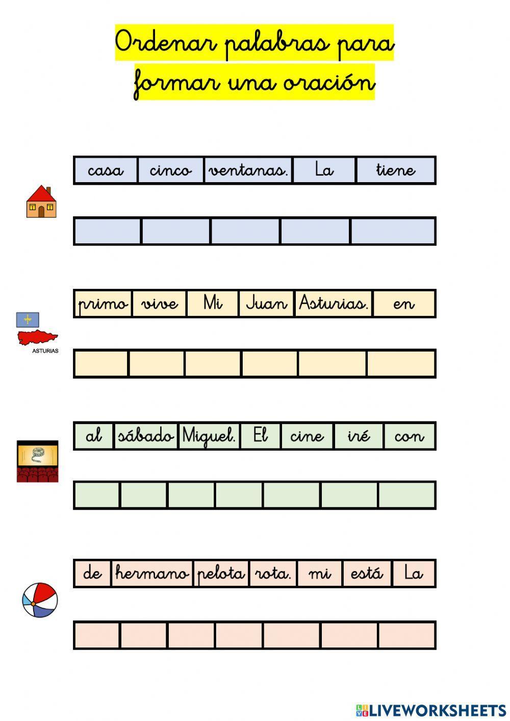 Ordenar palabras para formar una oración