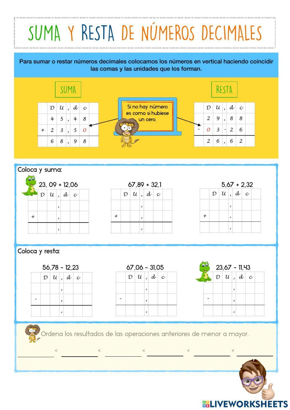 Suma y resta con decimales