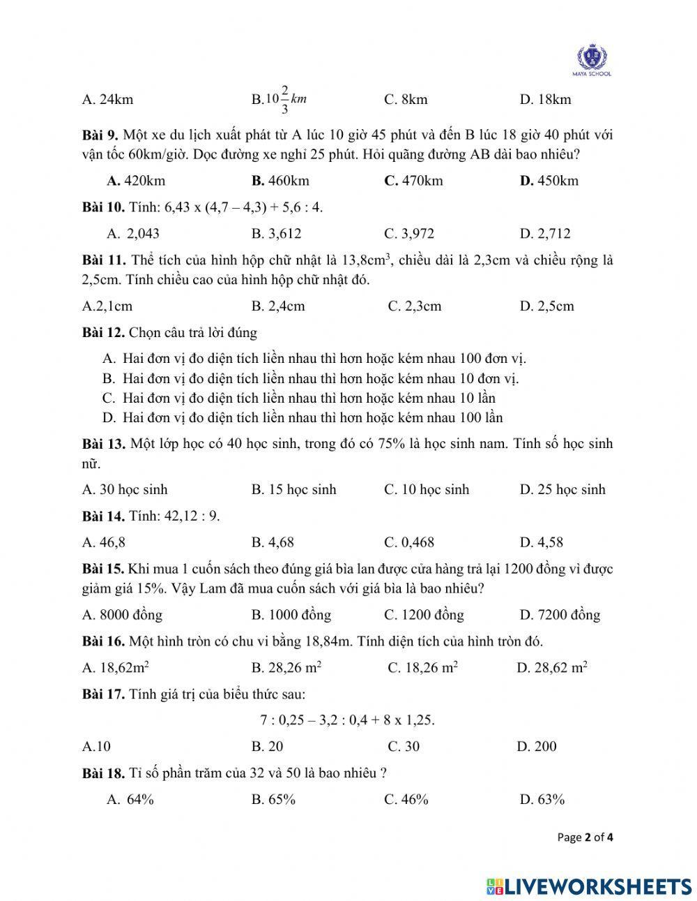 Toán 5 - 31.05 - 04.06.2021 - Ôn tập cuối năm