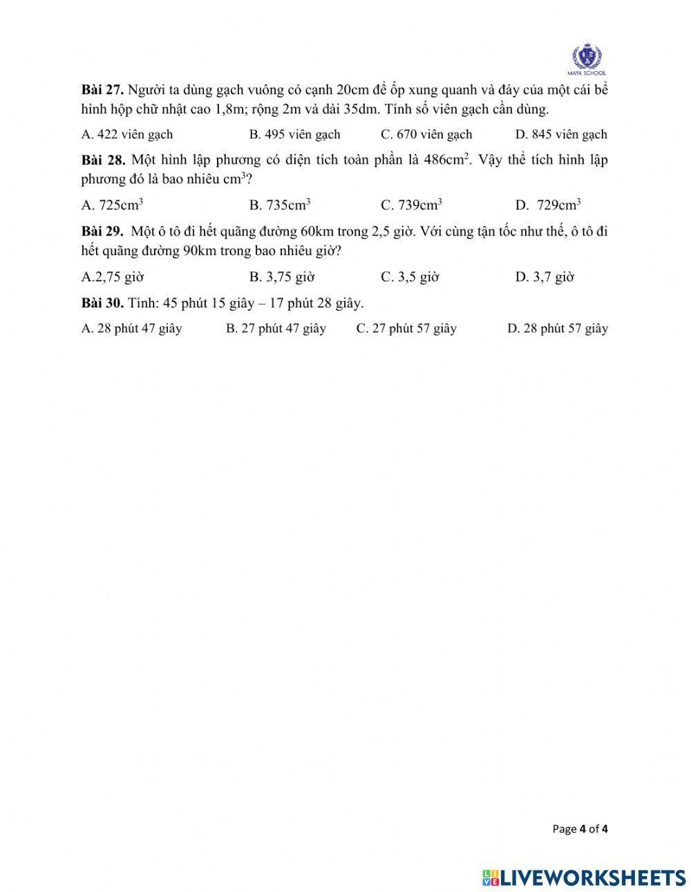 Toán 5 - 31.05 - 04.06.2021 - Ôn tập cuối năm