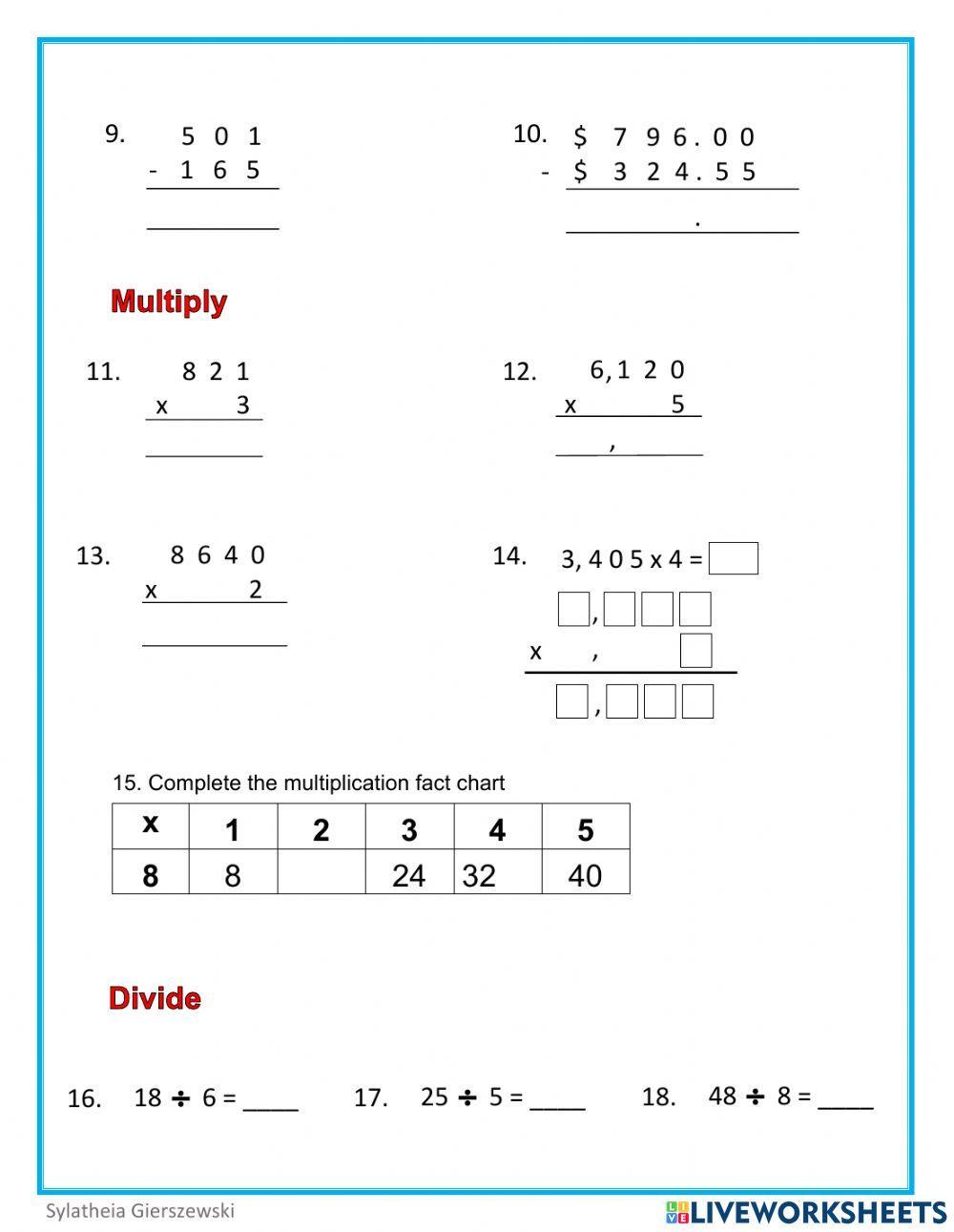 GLAT (computation) exercise | Live Worksheets
