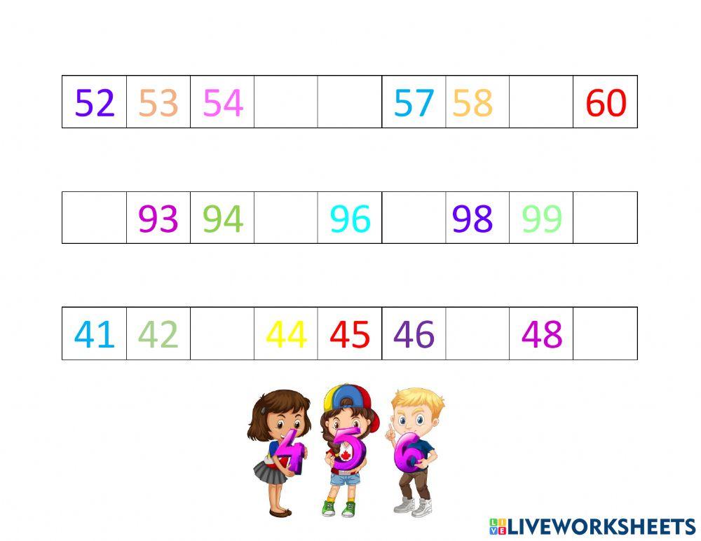 Recta numérica rango del 0 al 100