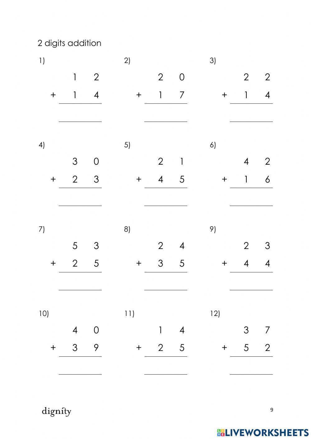 2 digit addition without change