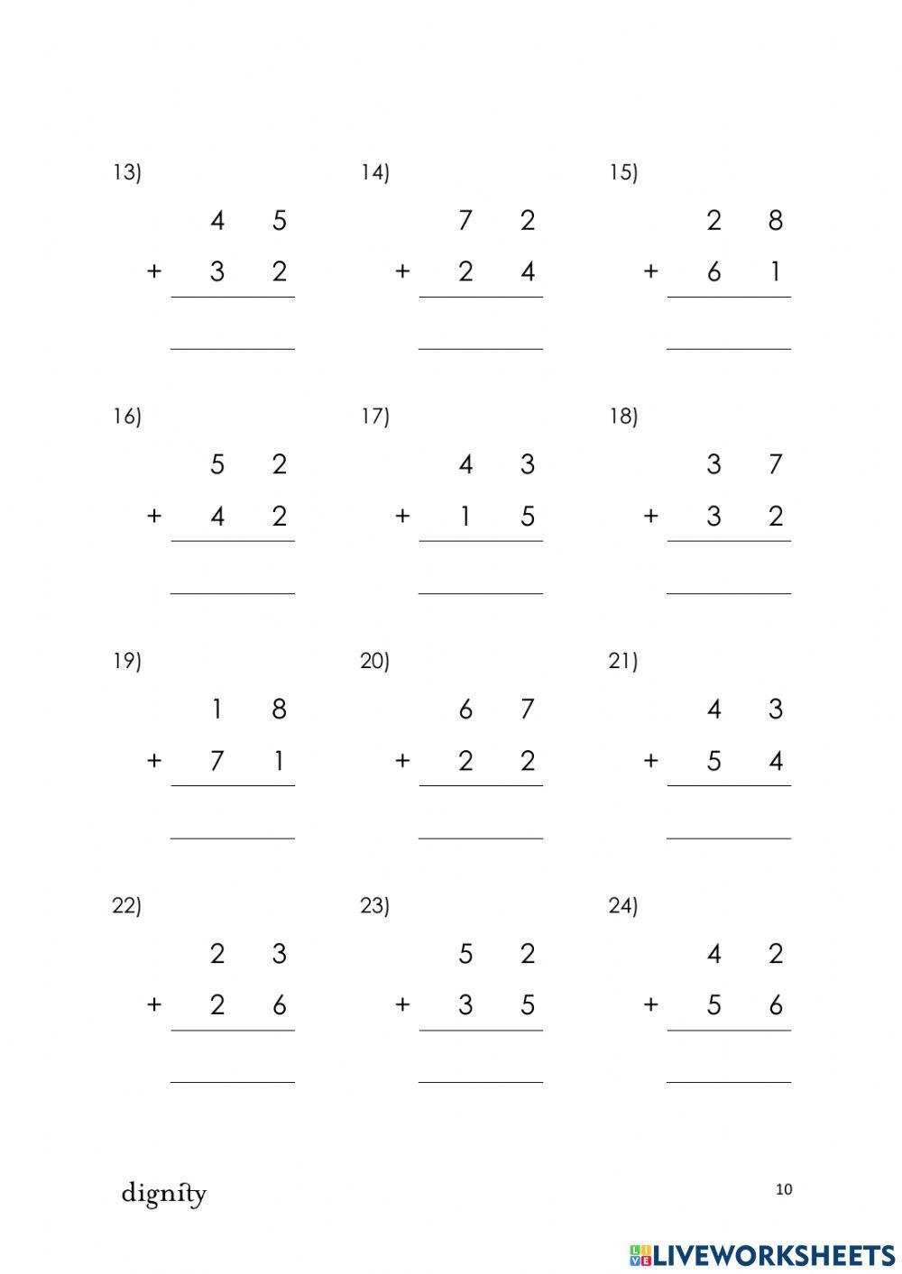 2 digit addition without change