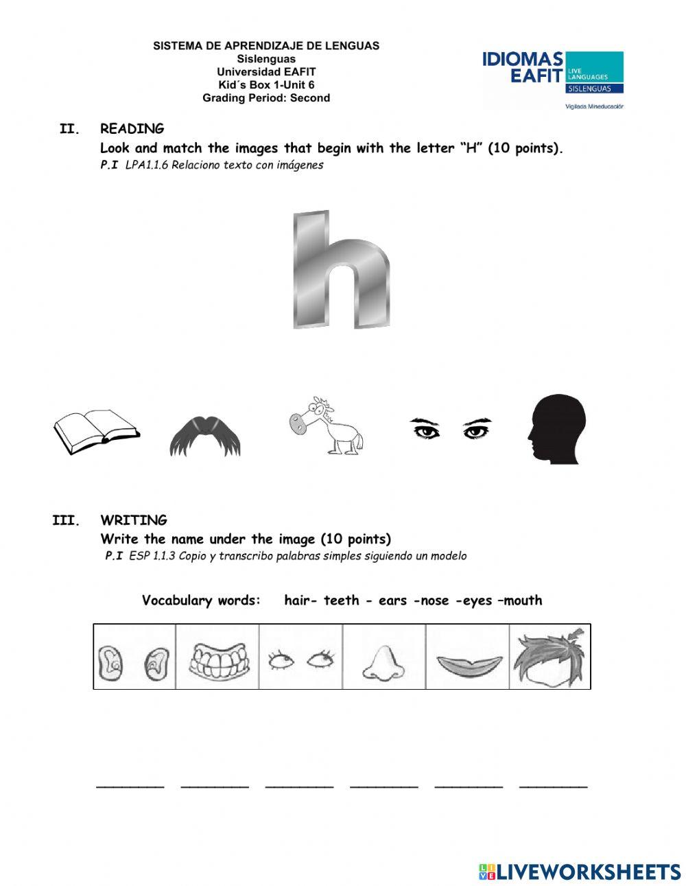 Kid-s Box 1-Unit 6 Grading Period: Second