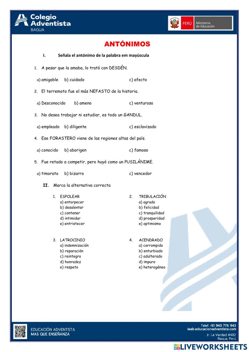 Sinonimia contextual y antónimos