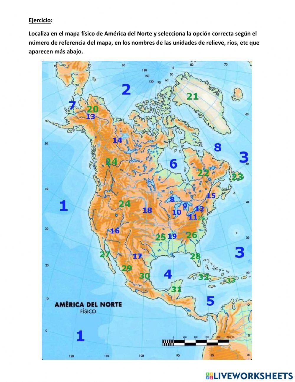 América del Norte - mapa físico