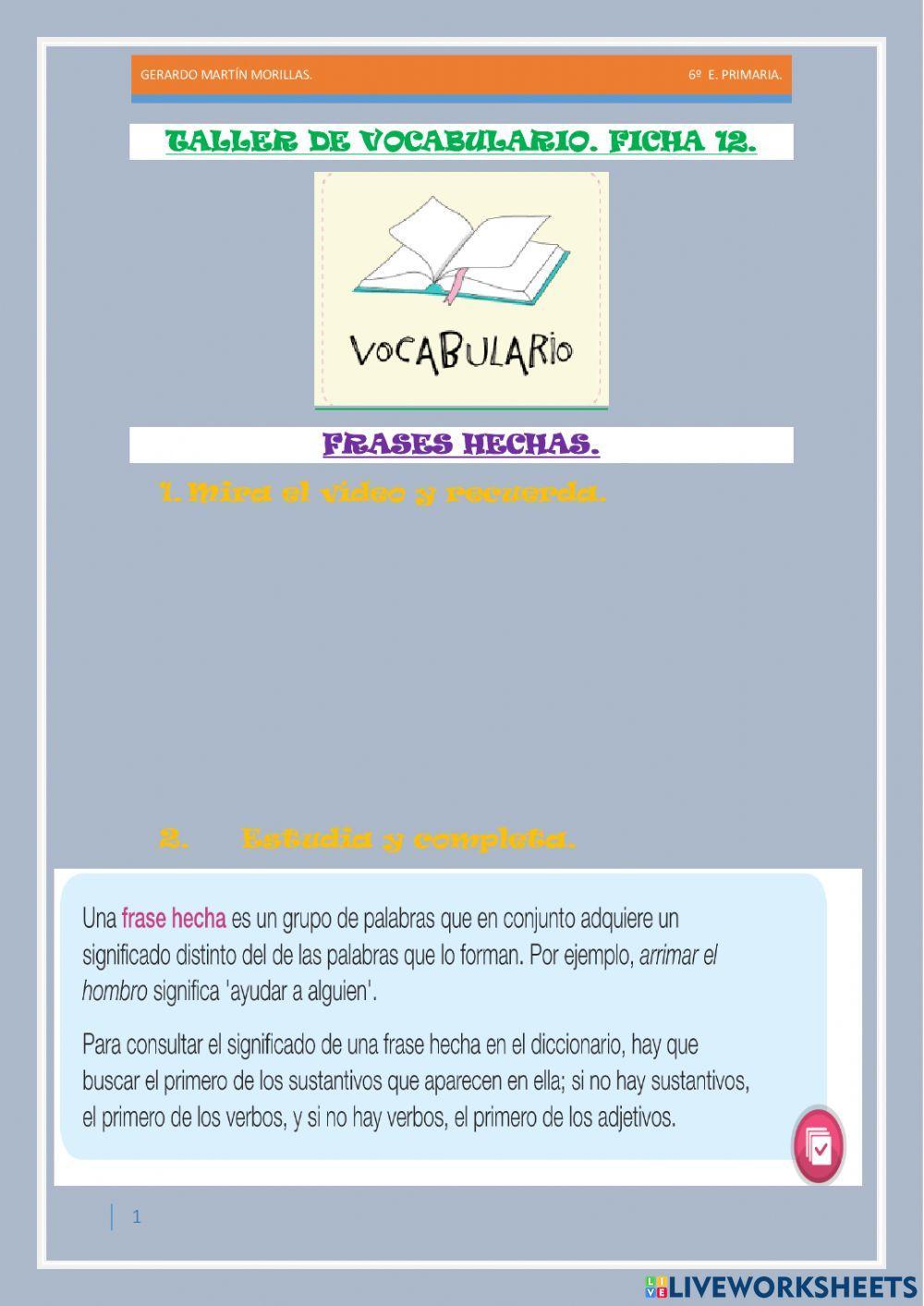 Taller de vocabulario. Ficha 12.
